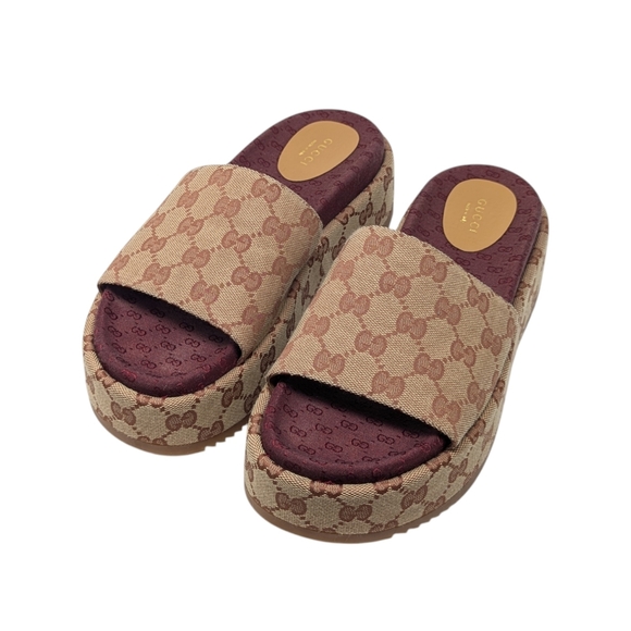 Gucci Angelina Burgundy Ruggine GG Monogram Logo Platform Slide Sandal EU 39 - Picture 3 of 11